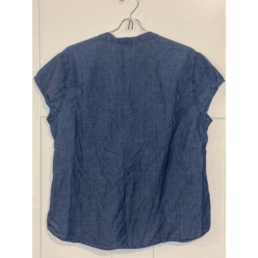 Bit & Bridle Womens Blue Cotton Pintuck Button Front Cap Sleeve Blouse Large